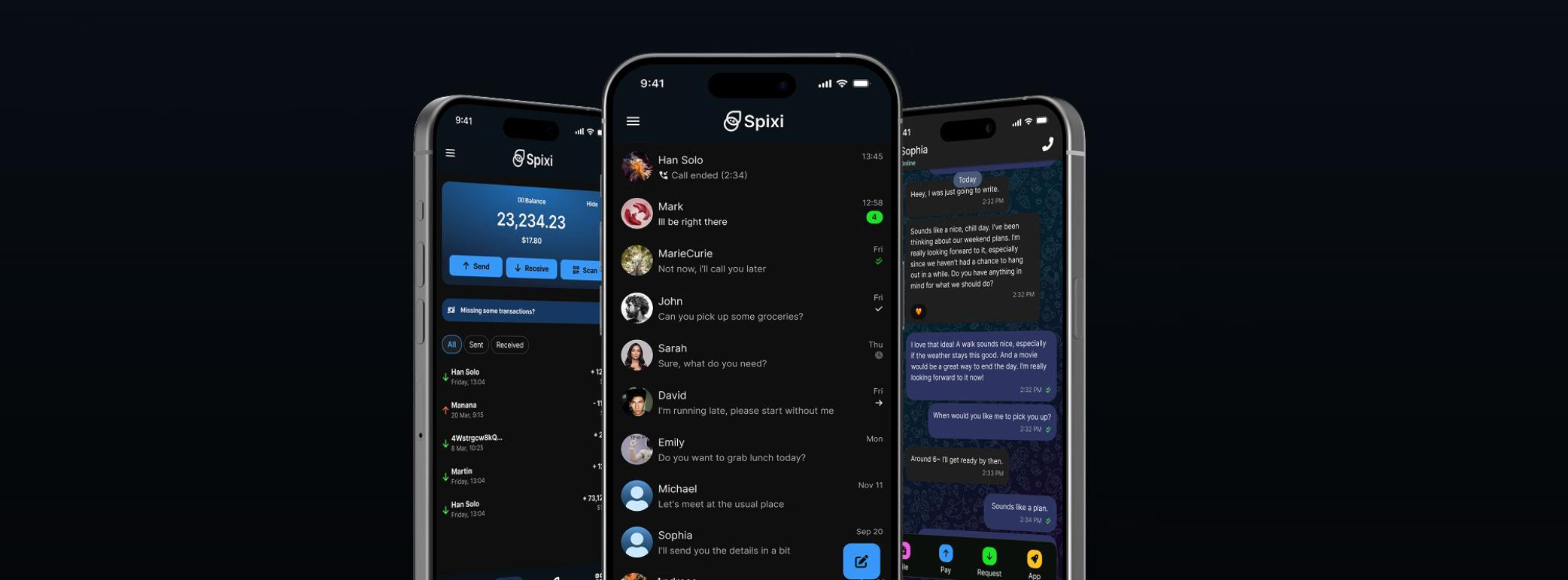 Spixi secure messenger app screens